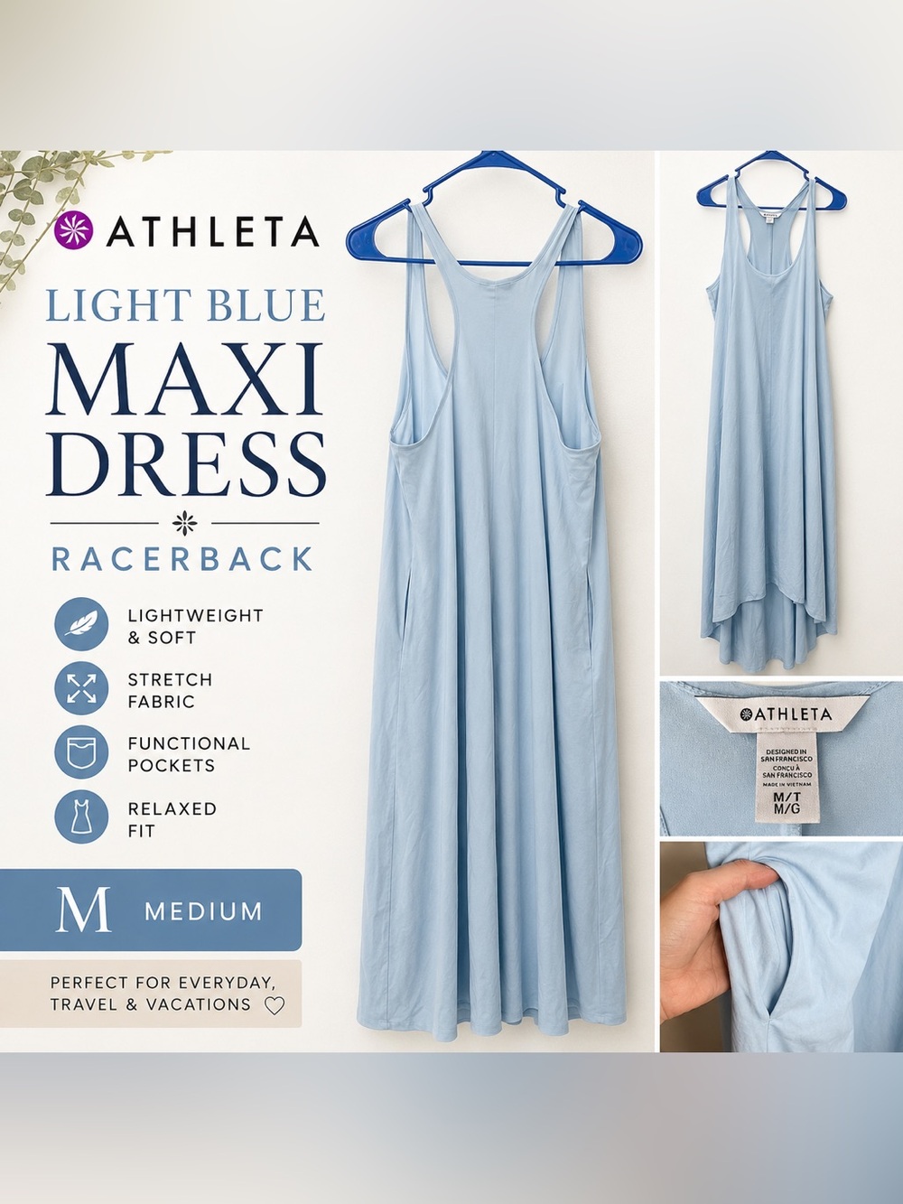 Athleta Light Blue Racerback Maxi Dress